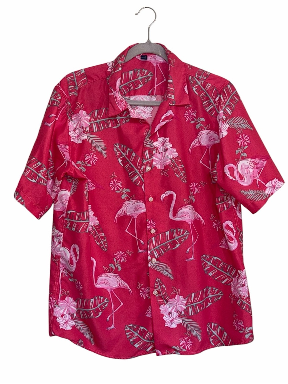 Flamingo Print Pink Hawaiian Shirt Size Medium